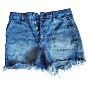 Free People Jesse Carpenter Blue Denim Shorts Sz 26 Distressed Hem Casual Summer